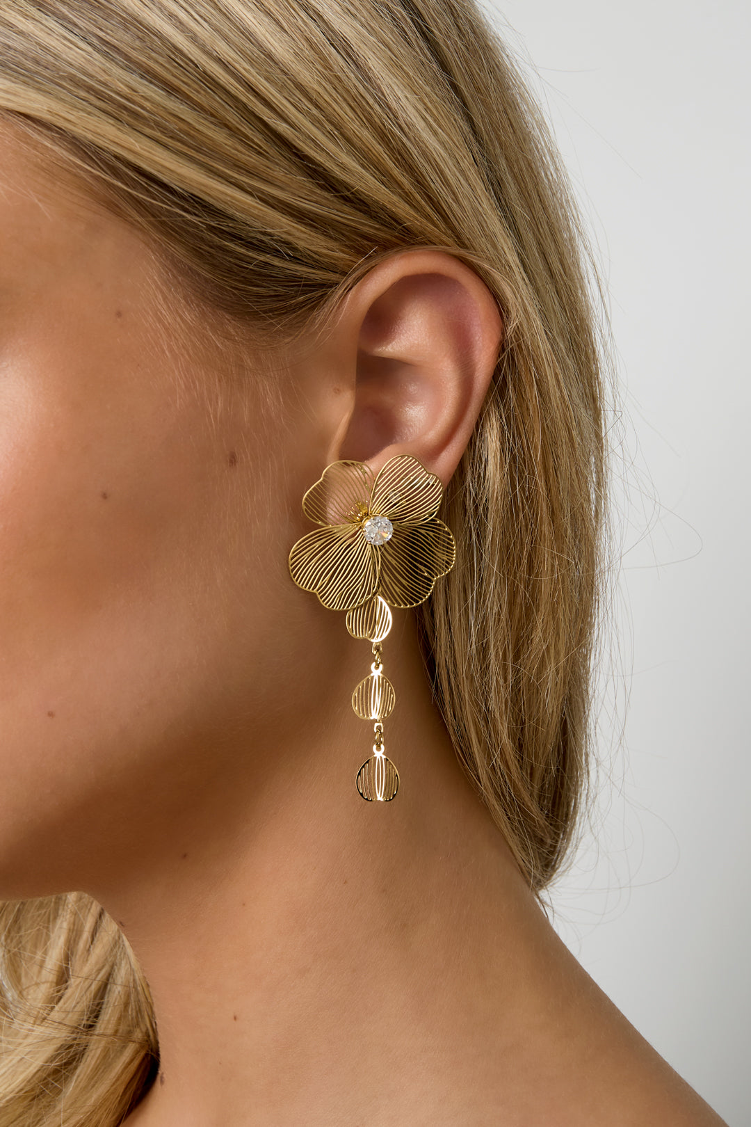Oorbellen van roestvrij staal met hanger, bloem, casual, dagelijks, eenvoudig, serie, damessieraden