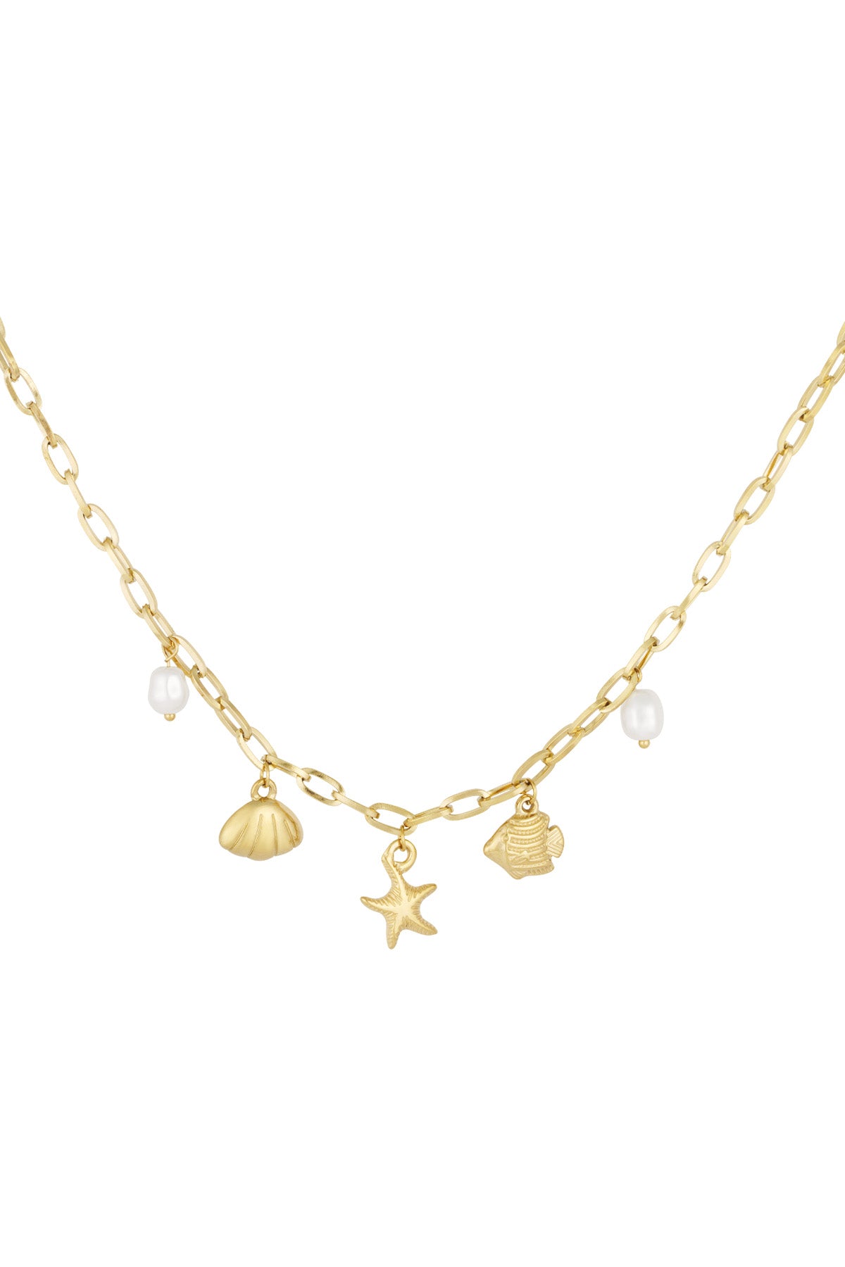Korte ketting met strandbedels - Gold kleur