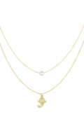 Fish and pearl Necklace - Goud kleur