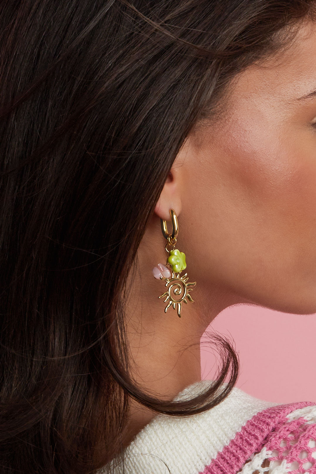 Roestvrijstalen hangende oorbellen met bloemmotief, casual, vakantie/strand, romantische serie, damessieraden