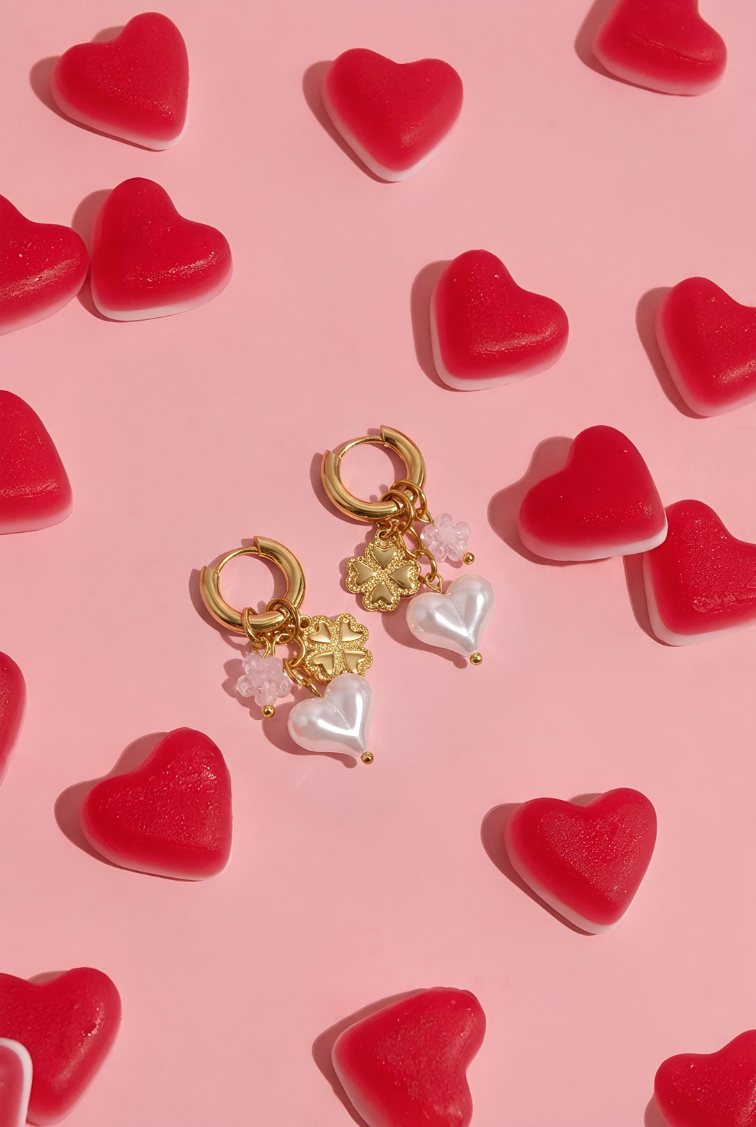 Roestvrijstalen oorbellen met hartvormige hanger, casual, romantische Valentijnsdagserie voor dames.