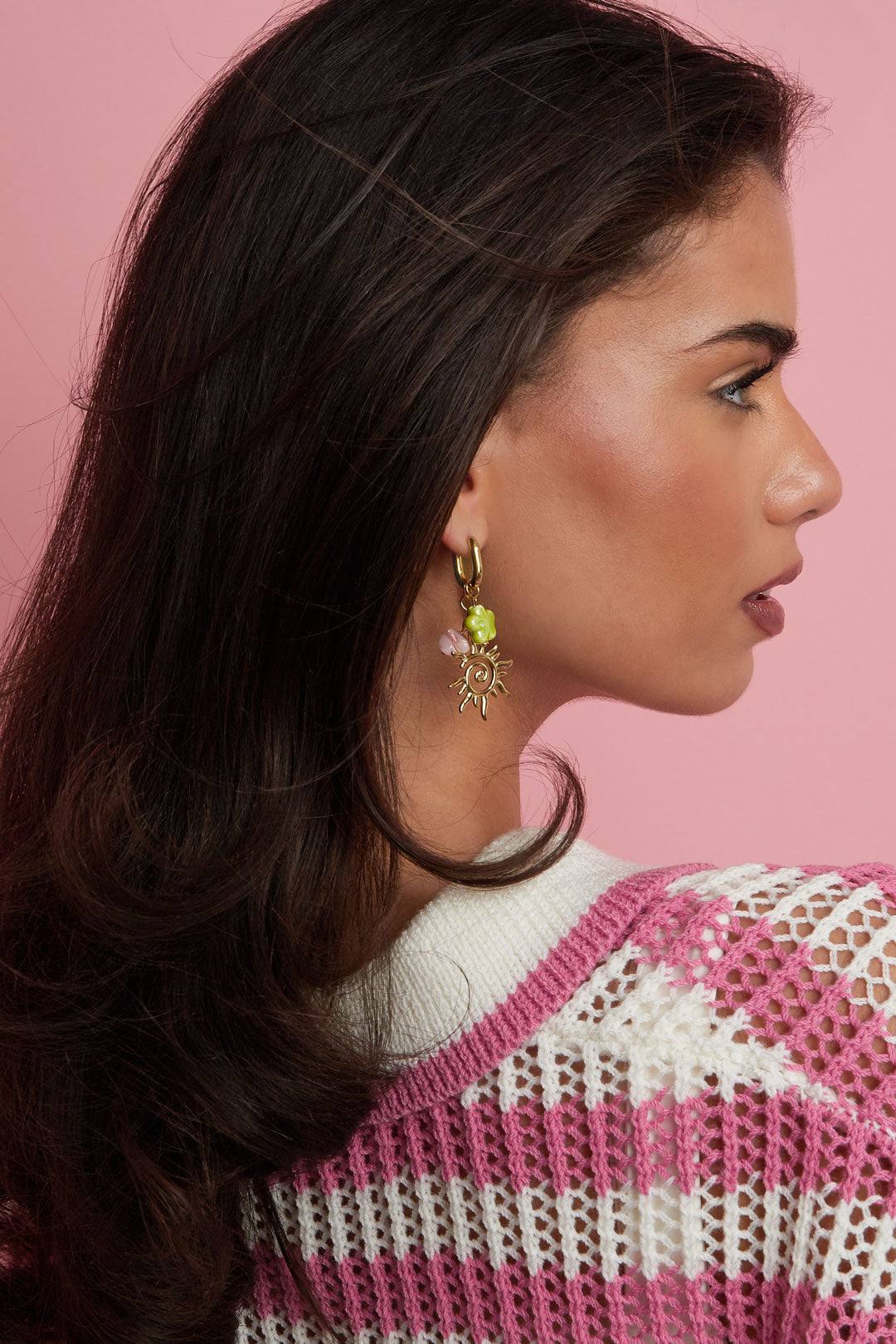 Roestvrijstalen hangende oorbellen met bloemmotief, casual, vakantie/strand, romantische serie, damessieraden